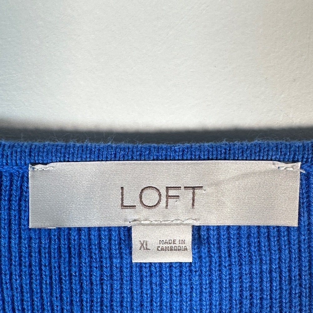 Loft Blue long-sleeved flared sweater, V-neck Size XL Cotton Casual Style - Picture 2 of 9